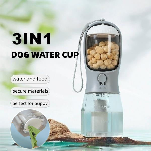3-in-1 Portable Dog Water Bottle β Feeder + Poop Bag Holder