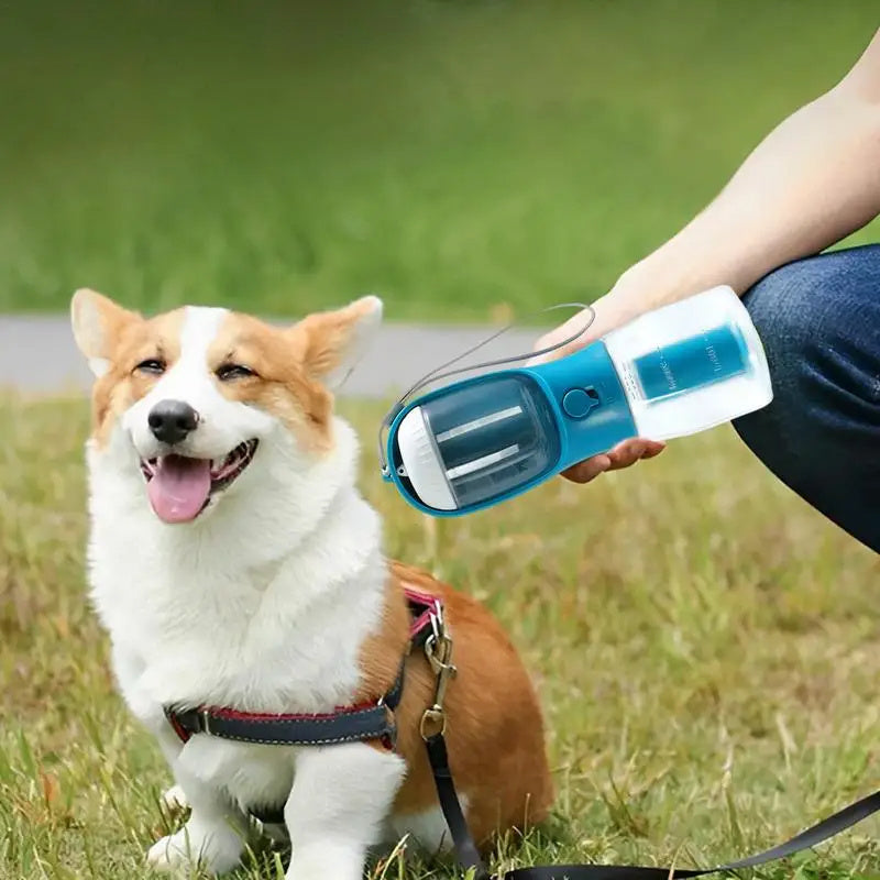 3-in-1 Portable Dog Water Bottle β Feeder + Poop Bag Holder